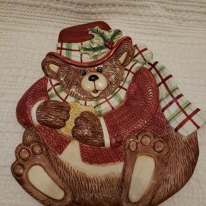 Fitz and Floyd Essentials - Vintage Christmas Teddy Bear 10x9 China Tray